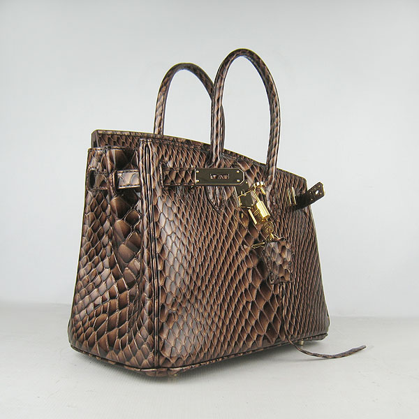 Replica Hermes Birkin 30CM Fish Veins Leather Bag Dark Coffee 6088 On Sale